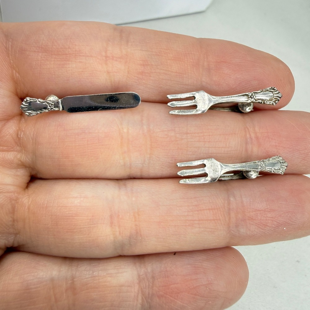 Vintage Sterling Silver Miniature Knife and Fork Screw Back Earrings Cutlery Set